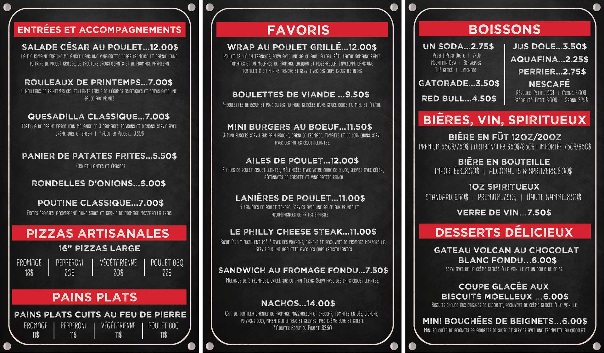 Paddock Lounge Menu FR