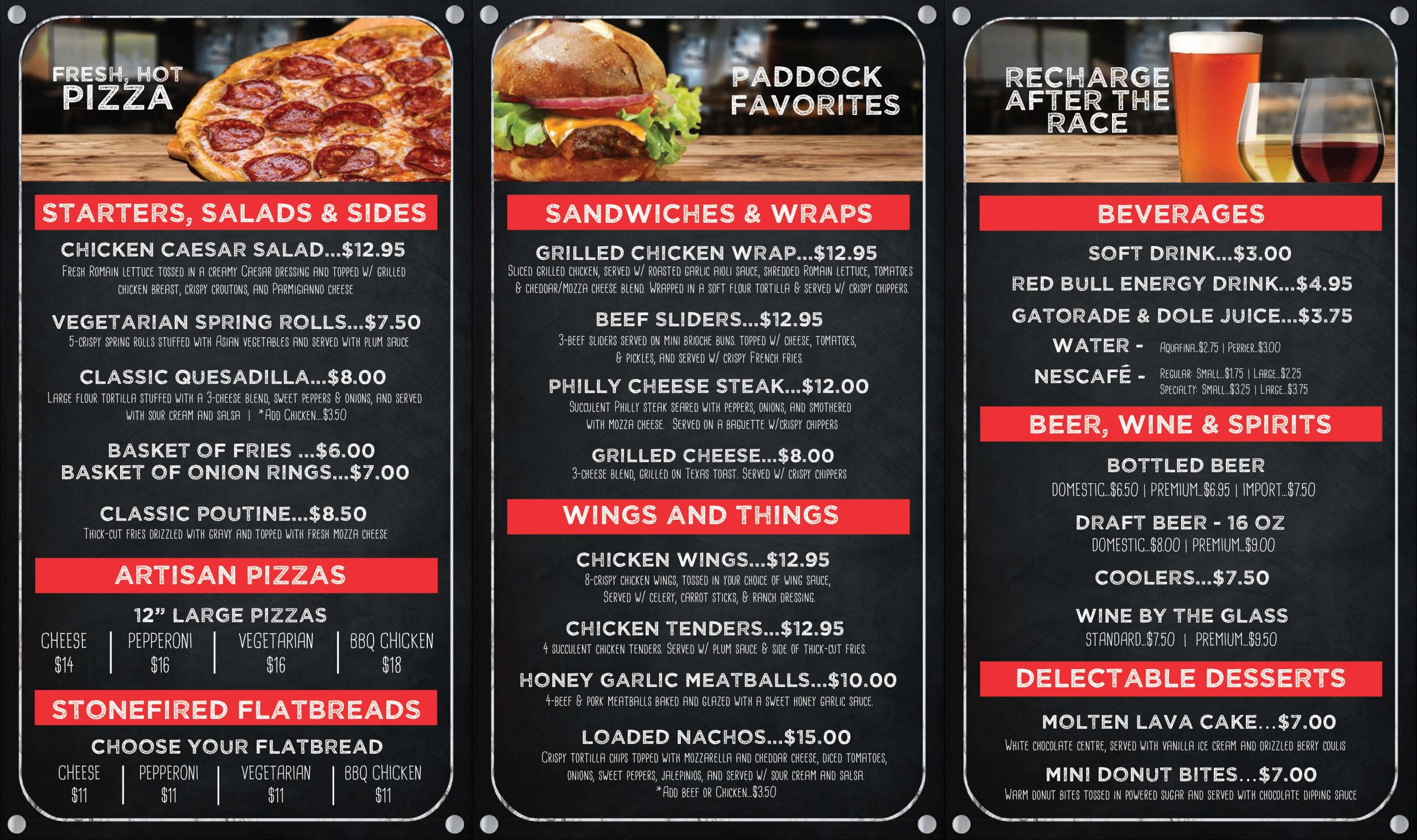 Mississauga Paddock Lounge Menu